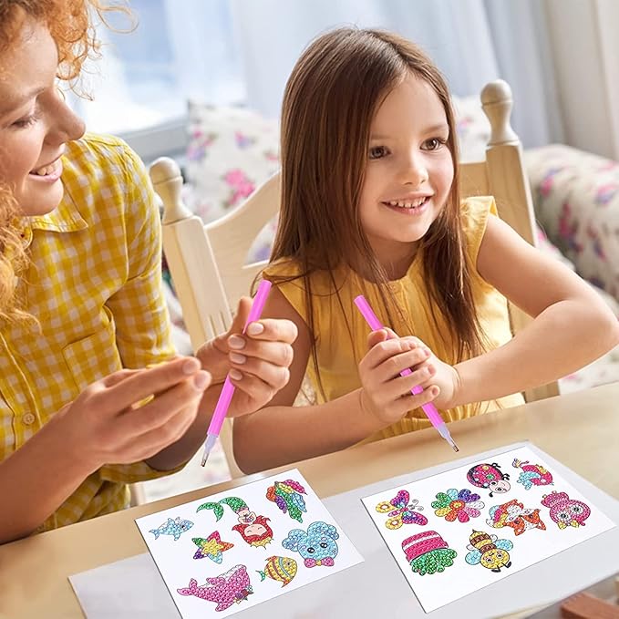 MEIEST 5D DIY Diamond Painting Stickers Kits for Kids, Mermaid Gem Mosaic Stickers Paint by Numbers Set for Children, Boys and Girls,Creative Handmade Art and Craft Gift