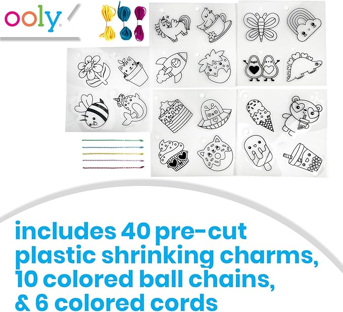 Ooly Shrink-Its DIY Shrinking Art Kit & Color Changing Markers Bundle, 40 Shrinking Charms, 6 Cords & Chains, Switch-eroo 12 Pack of Color Changing Markers, No Mess Art for Kids, Summer Activities