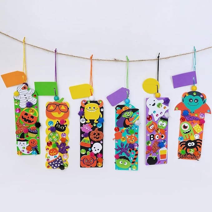 Winlyn 36 Sets Halloween Crafts Kits Fall Crafts DIY Halloween Bookmarks Ornaments Art Sets Bats Monster Jack-O'-Lantern Ghost Foam Stickers Arts and Crafts for Kids Classroom Activities Party Favors
