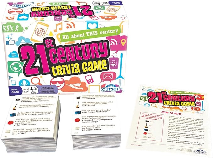Outset Media 21st Century Trivia Game - Party Game - Family Game - Travel Game - Fun and Easy to Play - 1200 Trivia Questions - for 2 or More Players - Ages 12+