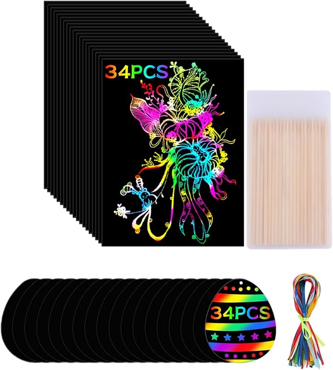 Rainbow Scratch Paper Sets 102pcs- Magic Egg Scratch Off Paper Sheets for Age 3-12 Kids Girl Boy Teen Toy Game Gift for Children Birthday Party Favor Game Activities DIY Projects Classroom interaction