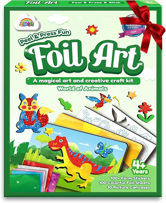 ZMLM Foil Art Kit for Kids - Arts Crafts Fun Mess Free Activity, Gifts for Ages 4 5 6 7 8 9 Girls Boys, Crafts for Kids Creative Birthday Easter Valentines Gifts Toys (Dinosaur & Animal)