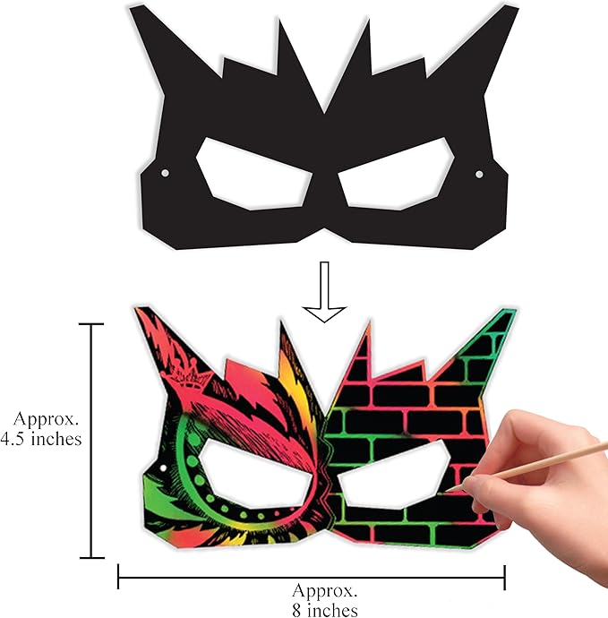 VHALE 24 Sets Rainbow Scratch Paper Art Superhero Masks, Dress Up Halloween Costumes, Creative Classroom Arts and Crafts, Fun Drawings, Travel Toys, Party Favors for Kids