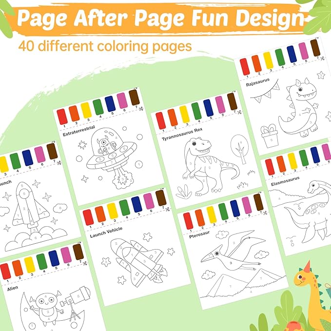 Water Coloring Books for Toddlers - Easter Basket Stuffers Watercolor Paint Book Drawing Art Paper for Kids Mess Free Craft Supplies kit Toy for Age 3 4 5 6 Valentines Birthday Gift(Planet,Dinasour）