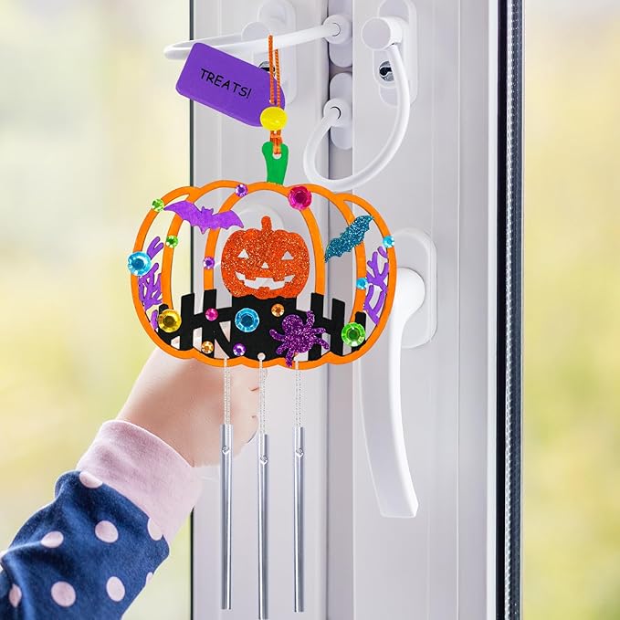 Winlyn 24 Sets Halloween Crafts Fall Pumpkin Crafts DIY Unfinished Paintable Wooden Pumpkin Wind Chimes Ornaments Craft Kits for Kids Classroom Activities Art Project Halloween Decoration Party Favors