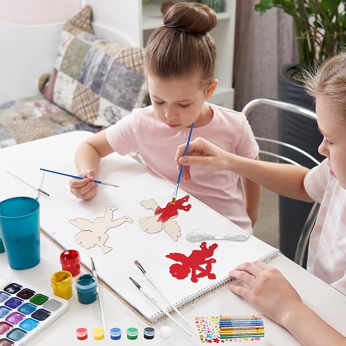 Fennoral 12 Pack Valentine's Day Wind Chime Kit for Kids Make You Own Valentines Day Hanging Wind Chimes DIY Coloring Wooden Ornaments for Kids Art and Craft Valentine's Day Gifts Party Decoration