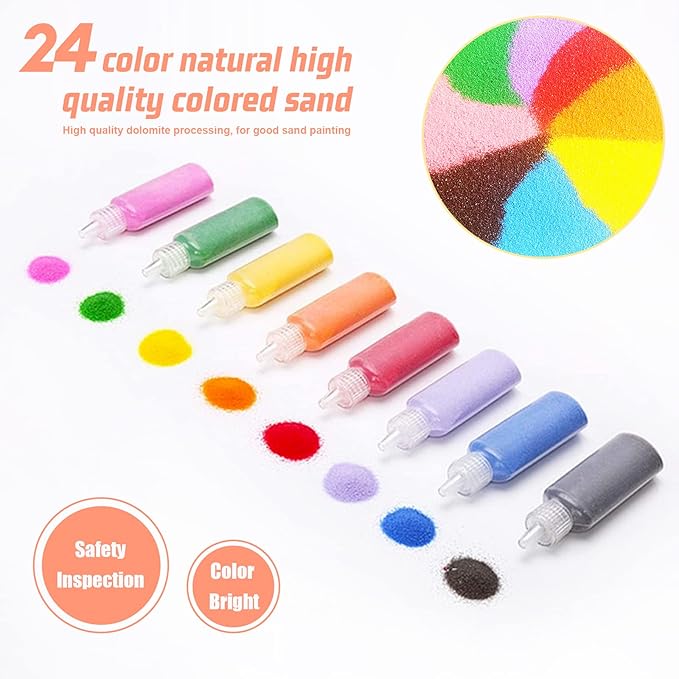 Niurewan 24 PCS Art Sand,1.25oz Bottles,DIY Sand Arts and Crafts Kit,Scenic Sand for Kids,Colored Sand Kit for Wedding Decor,Painting,Crafts