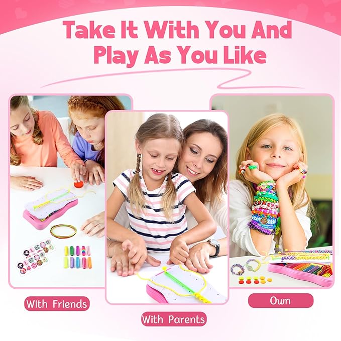 Daisiki Friendship Bracelet Kit & Bracelet Making Kit for Girls Gifts, Arts and Crafts for Kids Ages 8-12 Birthday Gift, Popular String Maker Toys, Ideal for Travel Pink Set