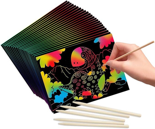VHALE 30 Scratch Paper Art for Kids, Magic Scratch It Off Paper Craft, Rainbow Drawing Scratchboard Sketch Pad Notepad, Great Travel Toys, Party Favors, with Wooden Stylus