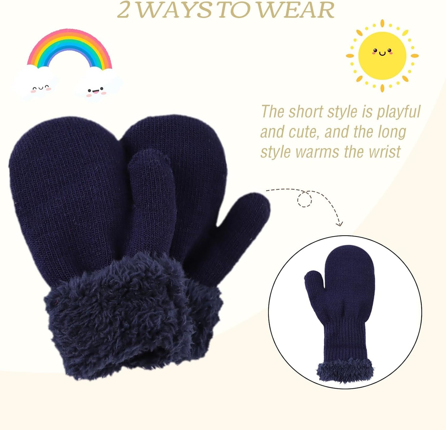 PESAAT Baby Girl Mittens Fleece Toddler Boy Mittens Warm Kids Winter Gloves Unisex Cold Weather Baby Gloves