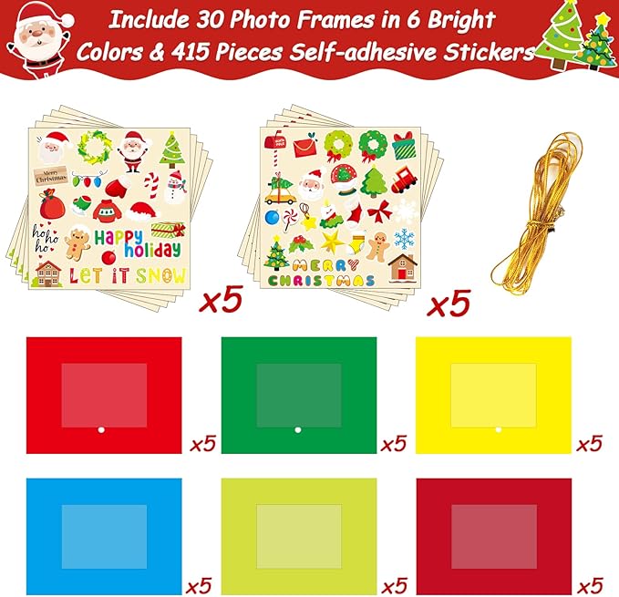 chiazllta 30 Packs Christmas Picture Frame Craft Kits for Kids Holiday DIY Craft Gingerbread Candy Santa Reindeer Xmas Art Favor Home Classroom Game Activities