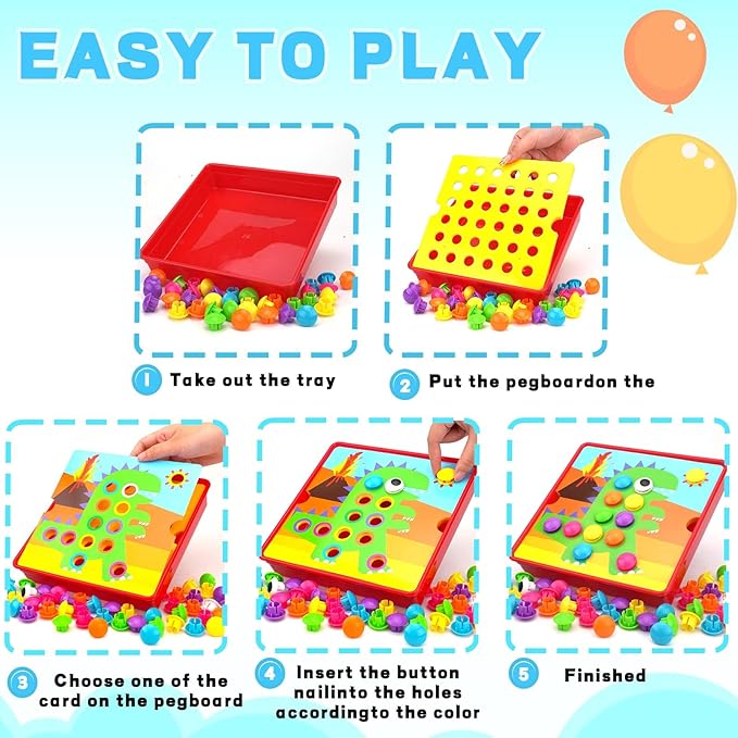 Button Art Toys for Toddlers, Crafts for Toddler Toys Age 3-5, Early Learning Educational Toys, Color Matching Puzzle, Fine Motor Skills Game, Preschool Learning Toys for Boys & Girls 3+