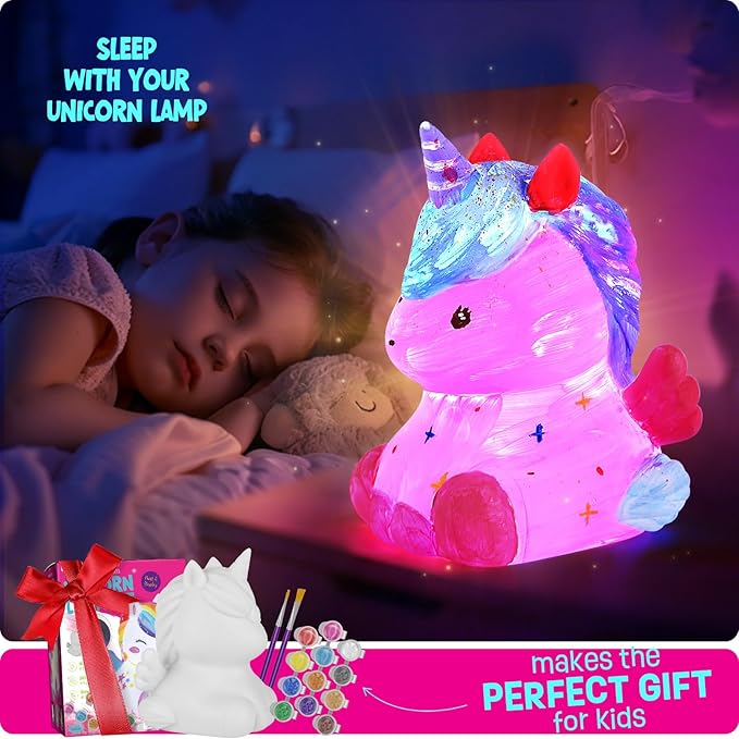 Paint Your Own Unicorn Lamp Kit, Art Supplies Arts & Crafts Kit, Painting kit for Kids 6-12, Arts and Crafts for Kids Ages 8-12, Toys Girls Boy Birthday Gift Ages 3 4 5 6 7 8 9 10 11 12+