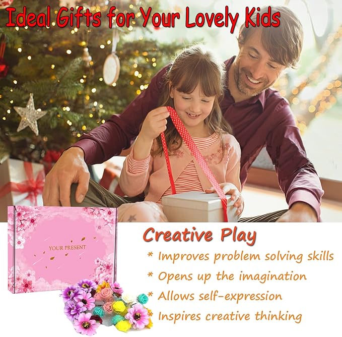 WUBOMJIO Flower Crowns Craft Kit, Make Your Own 12 PCs Flower Crowns Garland Handmade Arts and Crafts for Kids, DIY Fairy Flower Headbands and Bracelets,Hair Accessories Gift for Girls/Teens/Women