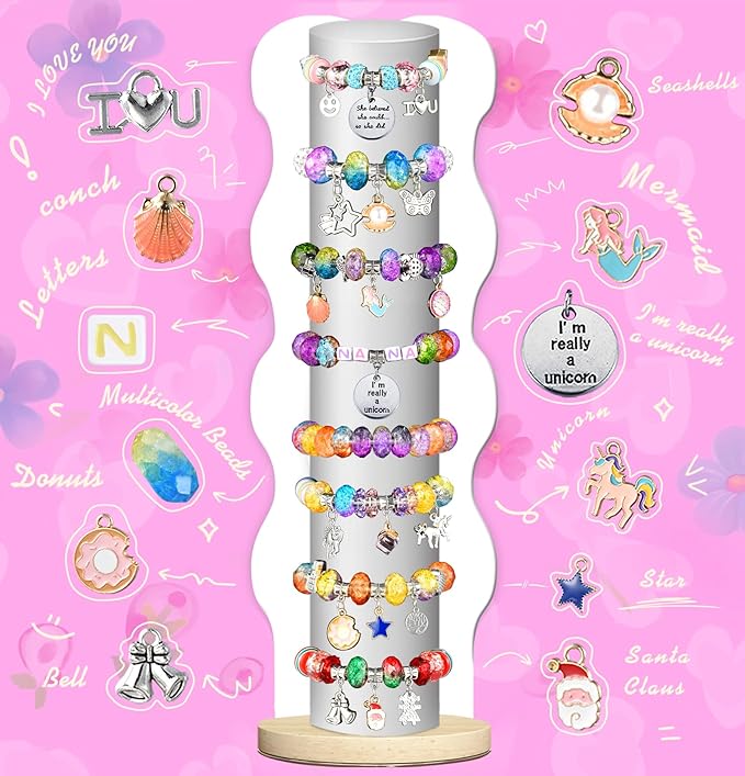 Girls Charm Bracelet Making Kit - 166 Pcs Unicorn Charms Bracelets Kits Kids Jewelry Supplies Make Set DIY Art Craft Set Creative Toys Birthday Gifts for Age 5 6 7 8 9 10 11 12 Year Old Girl Children