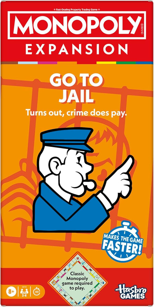 Monopoly Go to Jail Expansion | Add More Fun to Classic Monopoly Game and Play Faster | Ages 8+ | 2-6 Players | 40 Mins. | Family Board Games