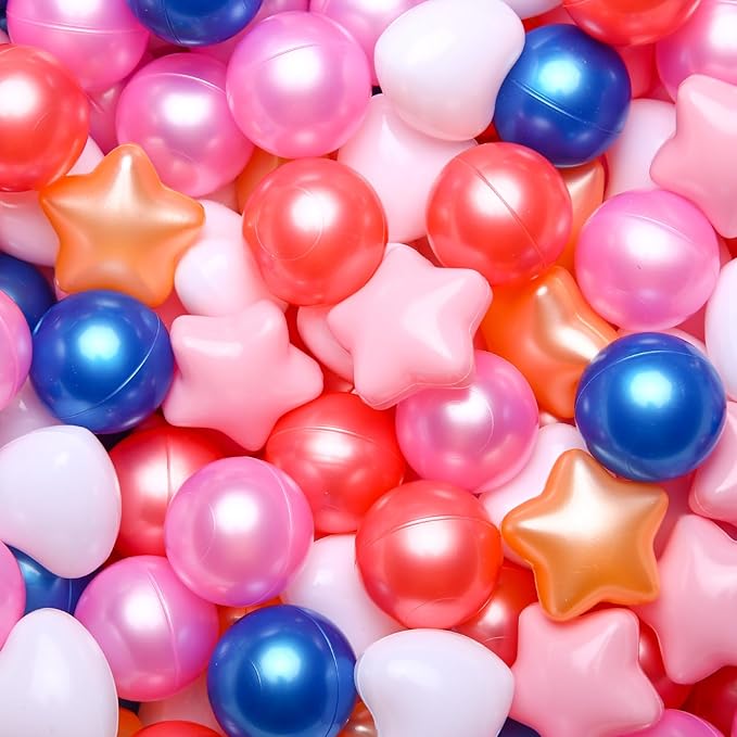 GOGOSO Shape Ball Pits Balls, Star Heart Plastic Play Balls for Toddlers Kids Children, DIY Giant Friendship Bracelet Banner