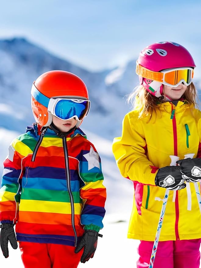 Yaomiao 4 Pairs Kids Winter Long Gloves Waterproof Children Long Cuff Snow Mittens Windproof Ski Gloves for Outdoor