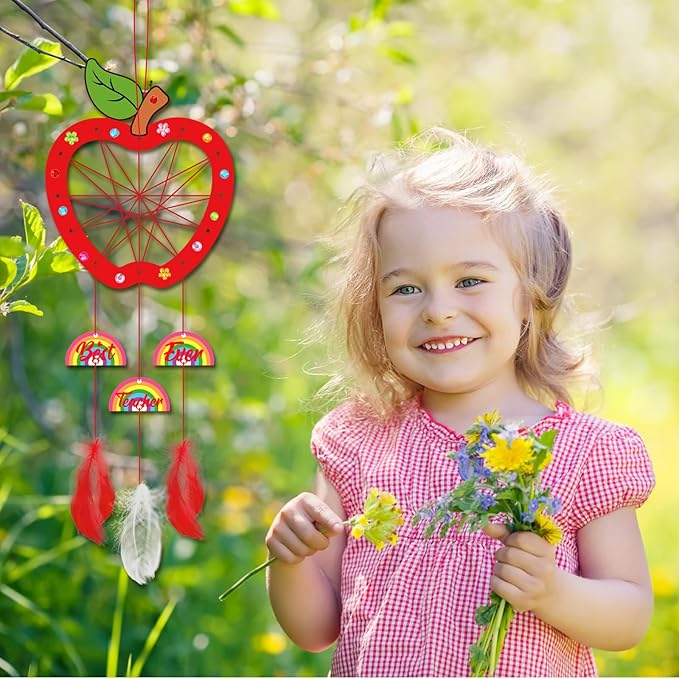 Fennoral 6 Pack Dream Catcher Craft Kit for Kids Paint You Own Apple with Rainbow Dreamcatcher DIY Coloring Wooden Art and Craft for Classroom Art Activity Teacher Appreciation Gifts