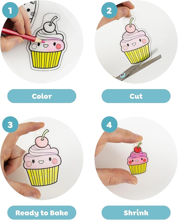 Tiger Tribe: Shrinkies - Sweet Treats - Color & Bake to Create Charms for Jewelry & Keychains, Craft Kit, Kids Ages 5+, Adult Supervision