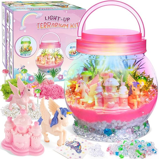 Light Up Unicorn Terrarium Kit for Kids, Unicorn Birthday Gift for Girls Ages 5 6 7 8-12 Year Old, DIY Unicorn Arts & Crafts Toys for Girls (Unicorn)