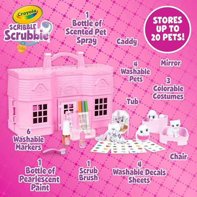 Crayola Scribble Scrubbie Pets Super Salon, Color, Paint & Wash Toy, Gift for Kids, Ages 3, 4, 5, 6