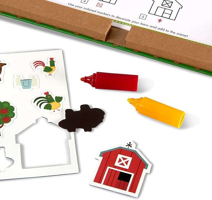 Melissa & Doug Natural Play: Play, Draw, Create Reusable Drawing & Magnet Kit – Farm (38 Magnets, 5 Dry-Erase Markers)