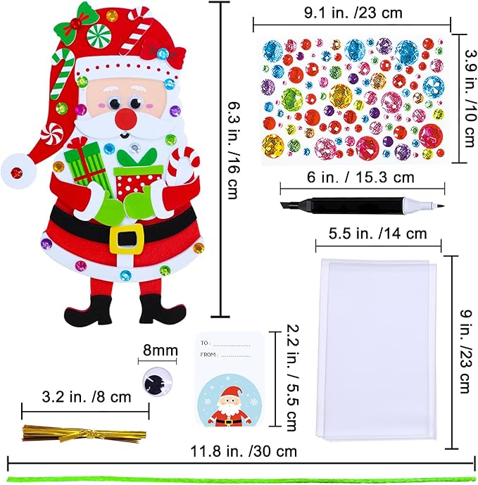 Winlyn 24 Sets Christmas Craft Kits Winter Crafts DIY Christmas Santa Ornaments Decorations Arts Sets Foam Santa Christmas Stickers for Kids Holiday Festive Home Classroom Activities Party Favors