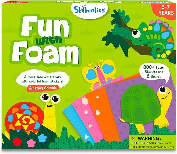 Skillmatics Art Activity - Fun with Foam Animals, No Mess Felt Sticker Art for Kids, DIY Craft Kits, Gifts for Boys & Girls Ages 3, 4, 5, 6, 7, Travel Toys