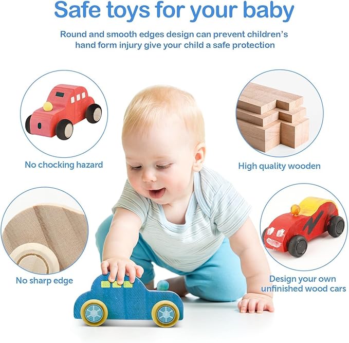 clothmile 12 Pieces DIY Wood Car Toys Unfinished Wooden Cars Toys Wooden Painting Blocks Crafts Kits for Christmas School Students Home Activities Craft Projects Easy Woodworking and Family Time Set