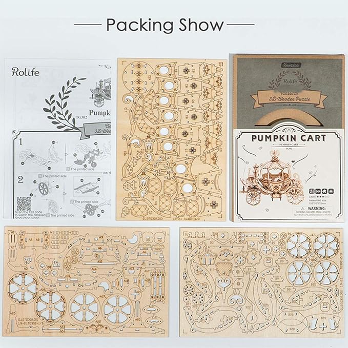 Rolife 3D Wooden Puzzle Wood Craft Kit-DIY Model Toy-Home Decoration-Best Educational Christmas Birthday Day Gift for Boys Girls Friends Son Adults (Pumpkin Carriage)