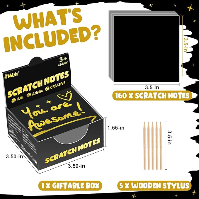 ZMLM Rainbow Scratch Paper Art Mini Notes Easter Basket Stuffers for Kids Teens Gifts Ages 4-8 Bulk Craft Supplies for Girls Boys Birthday Classroom Party Games Toy Stocking Stuffers(Gold)