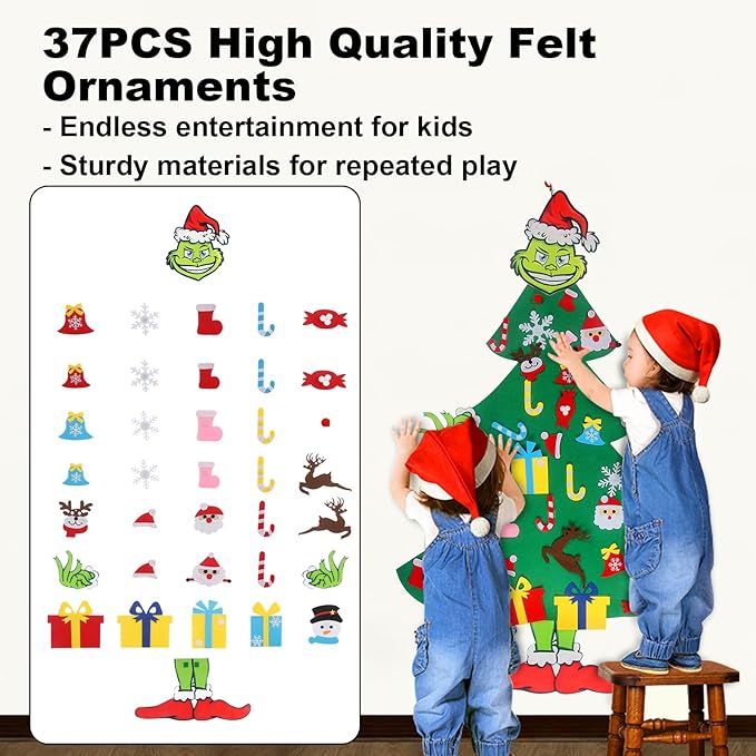 GameXcel 4.5ft Felt Christmas Tree for Toddlers with 37pcs Ornaments, Velcro Montessori DIY Xmas Decorations - 4.5 Feet