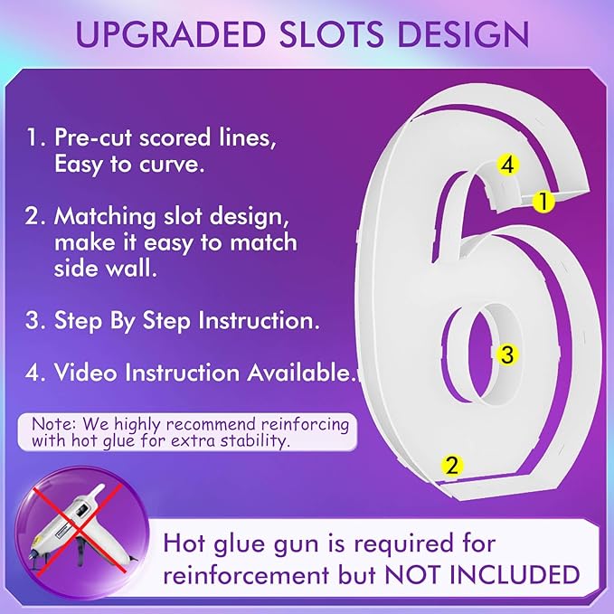 Mosaic Balloon Frame Light Up Numbers 6 Pre-Cut Tall Large Foam Board Sign Cut-out for Boy Girl Birthday Backdrop Anniversary Decoration