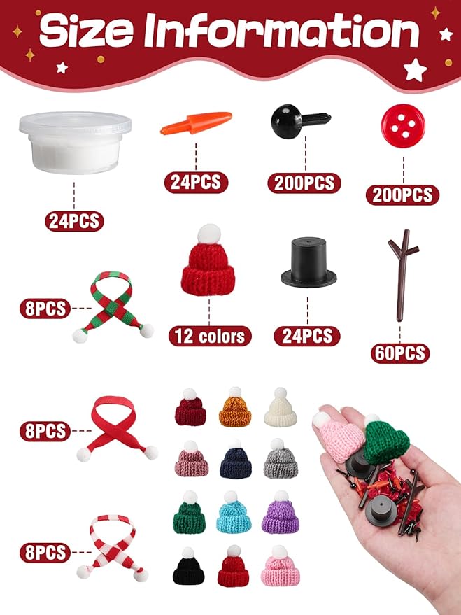 Cosweet 12 Pack Christmas Snowman Crafts Kit for Kids- Build a Snowman Kit with Air Dry Clay Xmas Stocking Stuffers Gift for Party Favors Winter Activities DIY Crafts Sewing