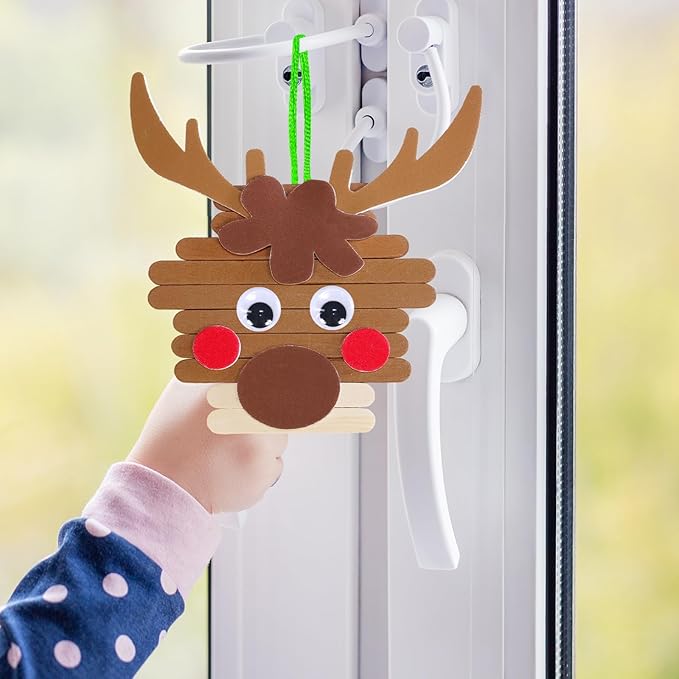 Winlyn 32 Sets Christmas Craft Kits Winter Crafts DIY Popsicle Stick Christmas Ornaments Decorations Art Sets Craft Sticks Christmas Foam Stickers for Kids Holiday Classroom Activities Party Favors