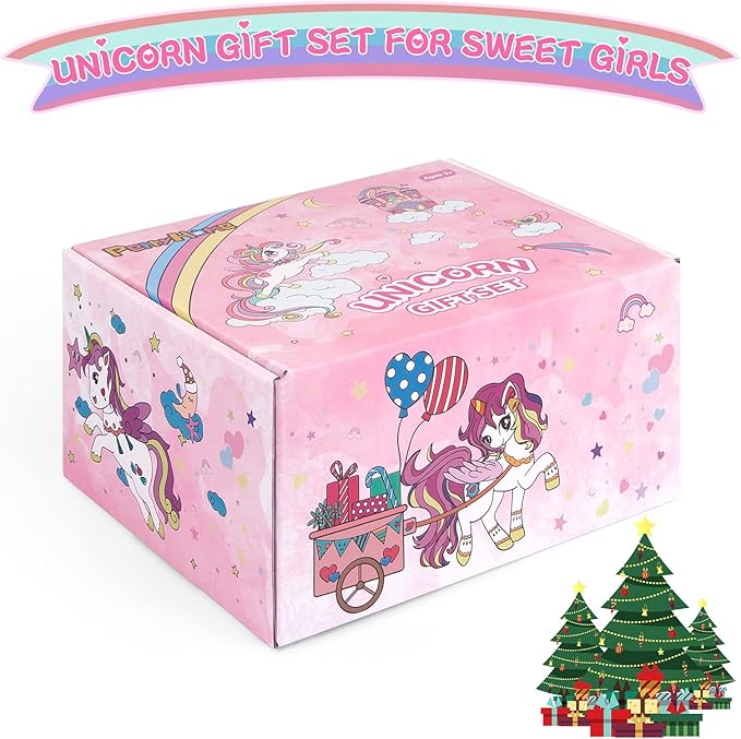 PERRYHOME Unicorn Toys for Girls Unicorn Gift Set with Unicorn Stuffed Animal, Unicorn Coloring Book, Unicorn Necklace & Bracelet, Unicorn Themed Girl Gift Toy Birthday Gift Nude Pink