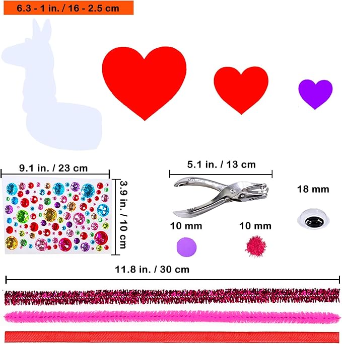 Winlyn Craft Kit, 24 Sets Valentine's Day Animal Ornaments, DIY Heart Crafts Stickers, Art Sets for Kids Party Classroom Activities Gift Exchange