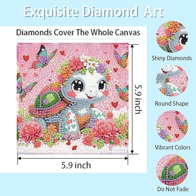 FQOVKYN 4Pcs 5D Cute Animals Diamond Art Kits for Kids, DIY Diamond Art Painting Mosaic Kits for Adults Beginner, Full Drill Small Diamond Gem Art and Craft for Kids Age 8-12 (15 * 15cm)