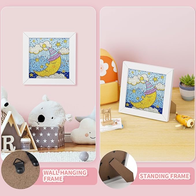 Turniton 5D Diamond Painting Kits for Kids, Diamond Arts Painting Kits with Wooden Frame, Moon Kids' Mosaic Kits for Beginners, Girls, Adults, Diamond Painting Pictures, Arts Craft for Home Decor