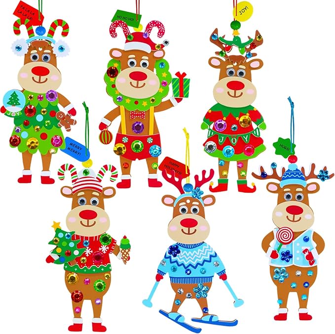 Winlyn 24 Sets Christmas Craft Kits Winter Crafts DIY Xmas Reindeer Ornaments Decorations Festive Foam Stickers Christmas Arts and Crafts for Kids Holiday Party Favors Home Classroom Art Activities