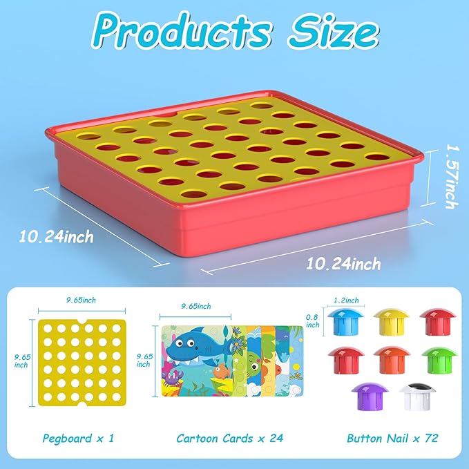 Geekper 96 PCS Button Art Toys for Toddlers, Color Matching Mosaic Pegboard Early Learning Educational Toys for 3, 4, 5, 6 Year Old Kids Boys and Girls Gifts, Including 24 Pictures and 72 Buttons