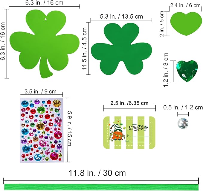 Winlyn 24 Sets St. Patrick's Day Shamrock Ornaments Decorations DIY St. Pat's Craft Kits Assorted Foam Lucky Shamrock Four-Leaf Clover Stickers for Kids Classroom Activities Party Favors Art Project