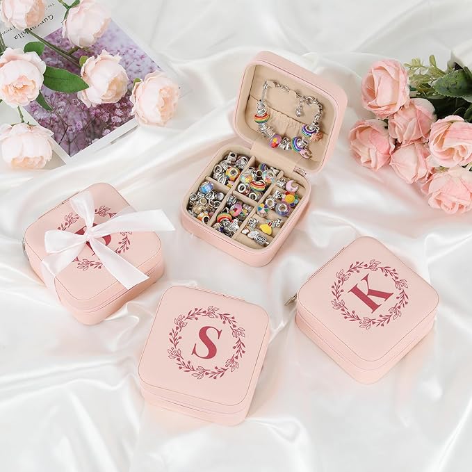 SUREHOME Charm Bracelet Making Kit, Art and Crafts for Girls 8-12 Kids Jewelry Making Kit Tween Trendy Stuff for Ages 6-8 7 9 10 11 12 Years Old Girls Birthday Christmas Gifts Initial Jewelry Box - B