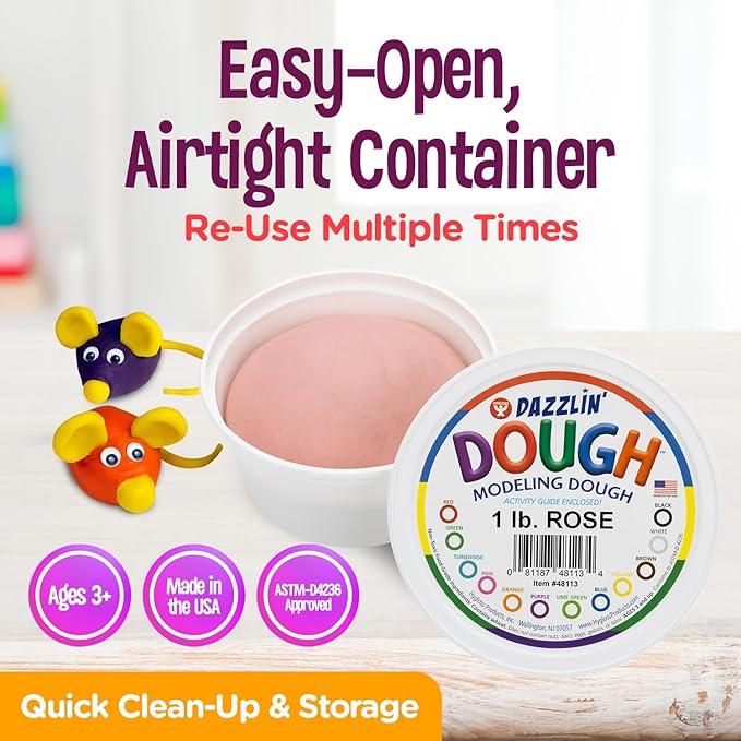 Hygloss Play Modeling Dough - Rose Dough Unscented - Safe & Non-Toxic for Kids Arts & Crafts - Party Favors - Classroom Supplies - 1lb