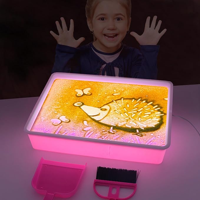 Light Table for Kids Manipulative | Sand Painting Light Box | Kids Light Table | Light Table Toys | Light Up Table for Kids | Sensory Light Table Accesories|3 Modes,10-Level Dimming16"(Pink)