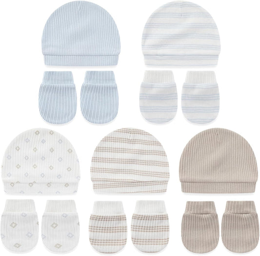 Cute Baby Girl Hats Mittens Set 10-Pack New Born Boy Caps Gloves Suit 0-6 Months Infant Accessories