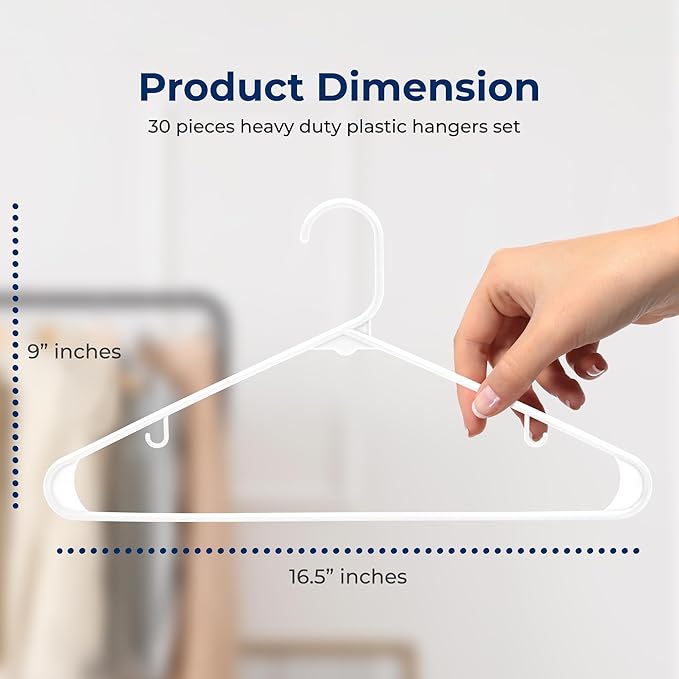 SereneLife White Plastic Hangers 200 Pcs, Durable Hanger Set with Slip Design, Tubular Hangers with 2 Integrated Strap Hooks, Mega Pack for Clothes