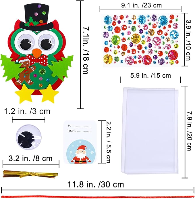 Winlyn 24 Sets Christmas Craft Kits Winter Crafts DIY Christmas Owl Ornaments Decorations Art Sets Foam Owl Christmas Tree Holiday Stickers for Kids Festival Home Classroom Activities Party Favors