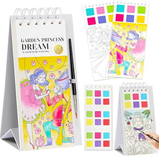 Riomhorry Water Coloring Books for Toddlers, Water Painting Easel Books with Brush for Kids Ages 2-4, 4-8, Watercolor Book to Toddler Painting Activities, Garden Princess